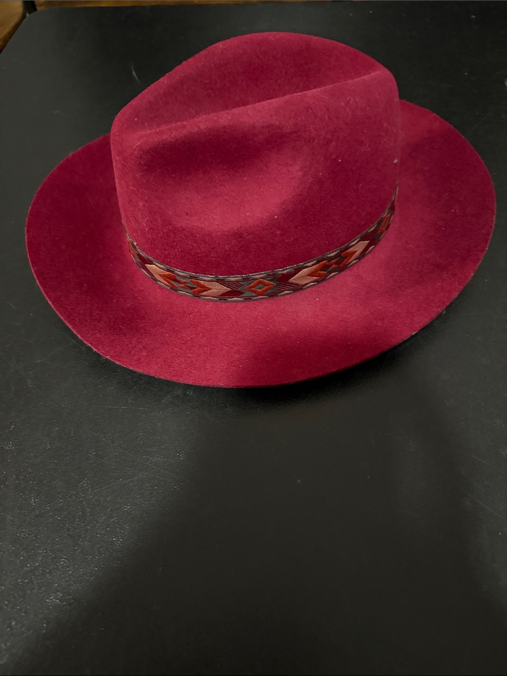 Johnny Was Burgundy Wool Hat with Contrast Trim